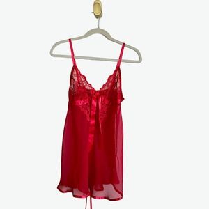 Red Sheer and Lace Babydoll Slip Dress Lingerie Size Medium